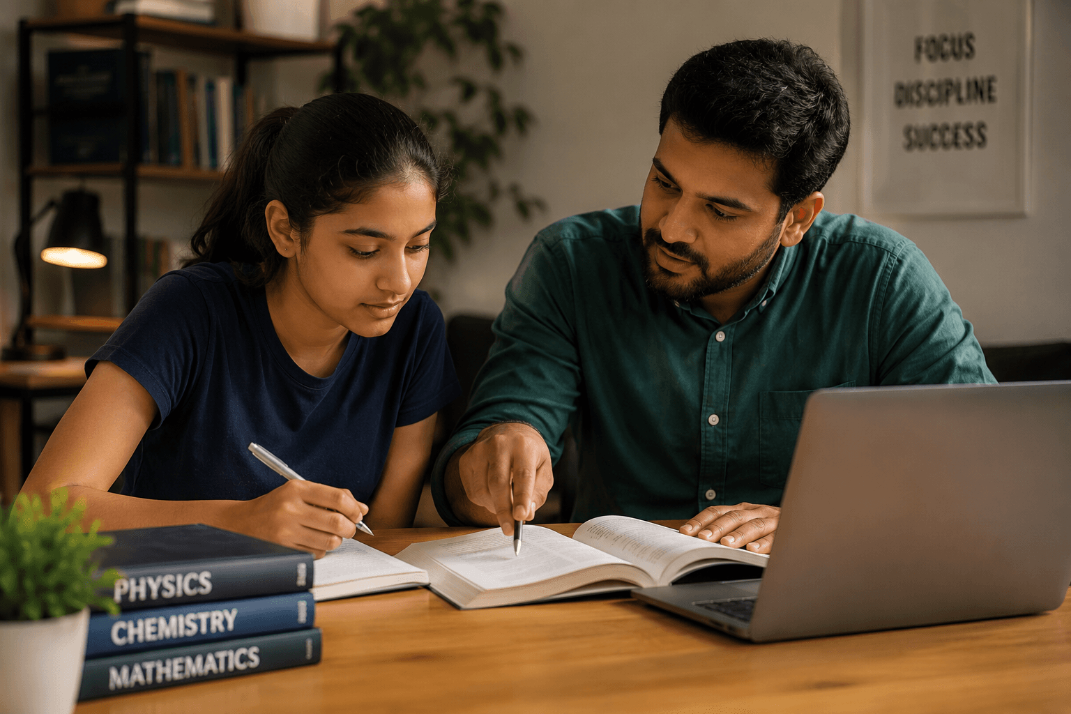 A mentor guiding a first-year B.Tech student through their studies